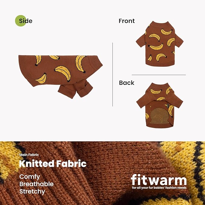 Fitwarm Banana Dog Sweater, Thermal Dog Winter Clothes for Small Dogs Boy Girl, Pet Outfit, Brown, Yellow, Medium