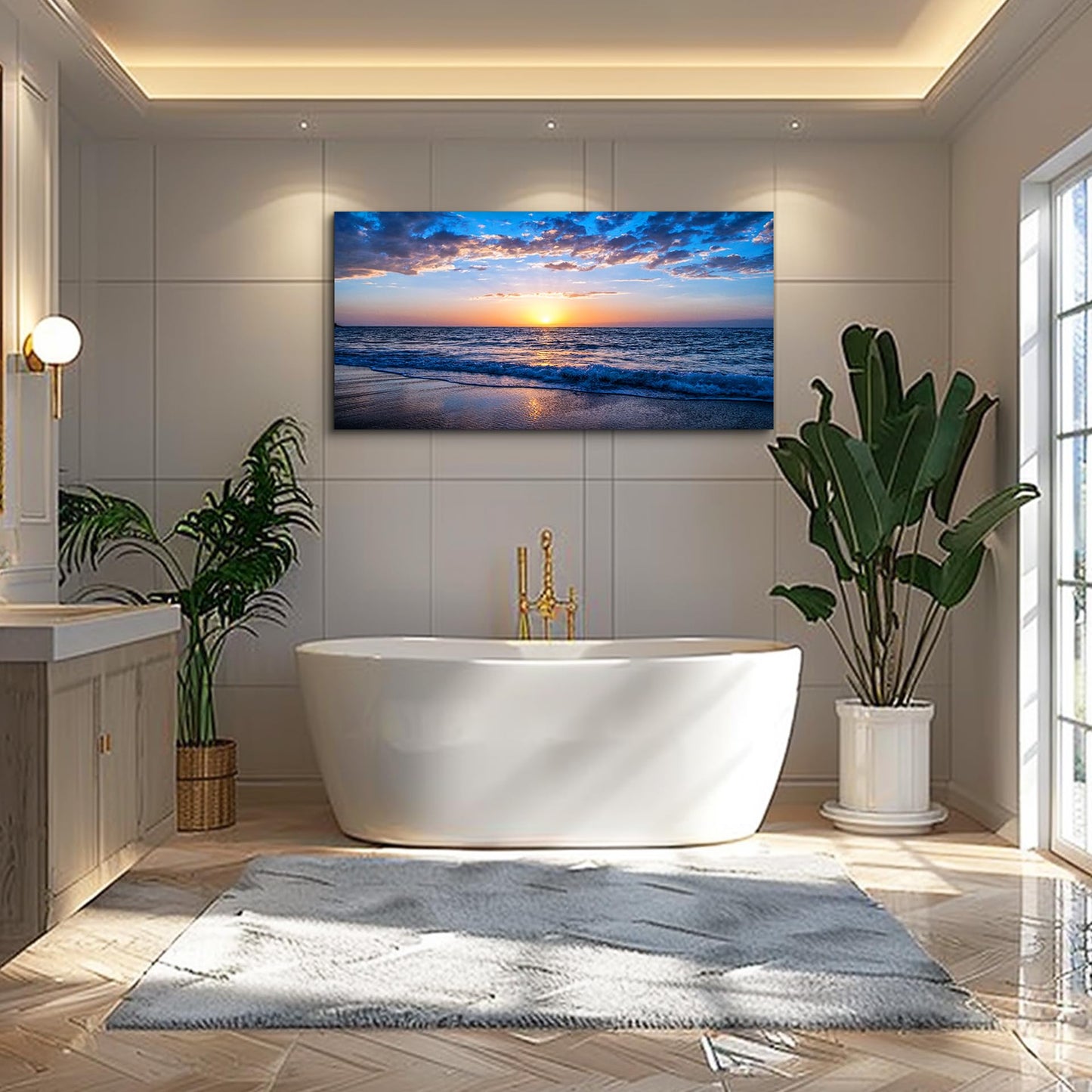 hyidecorart Wall Art Moon Sea blue Ocean Landscape Paintings Bedroom Canvas Art Print wall art for living room Paintings for Wall Decor and Home Decor (20 x 40inch x 1pcs)