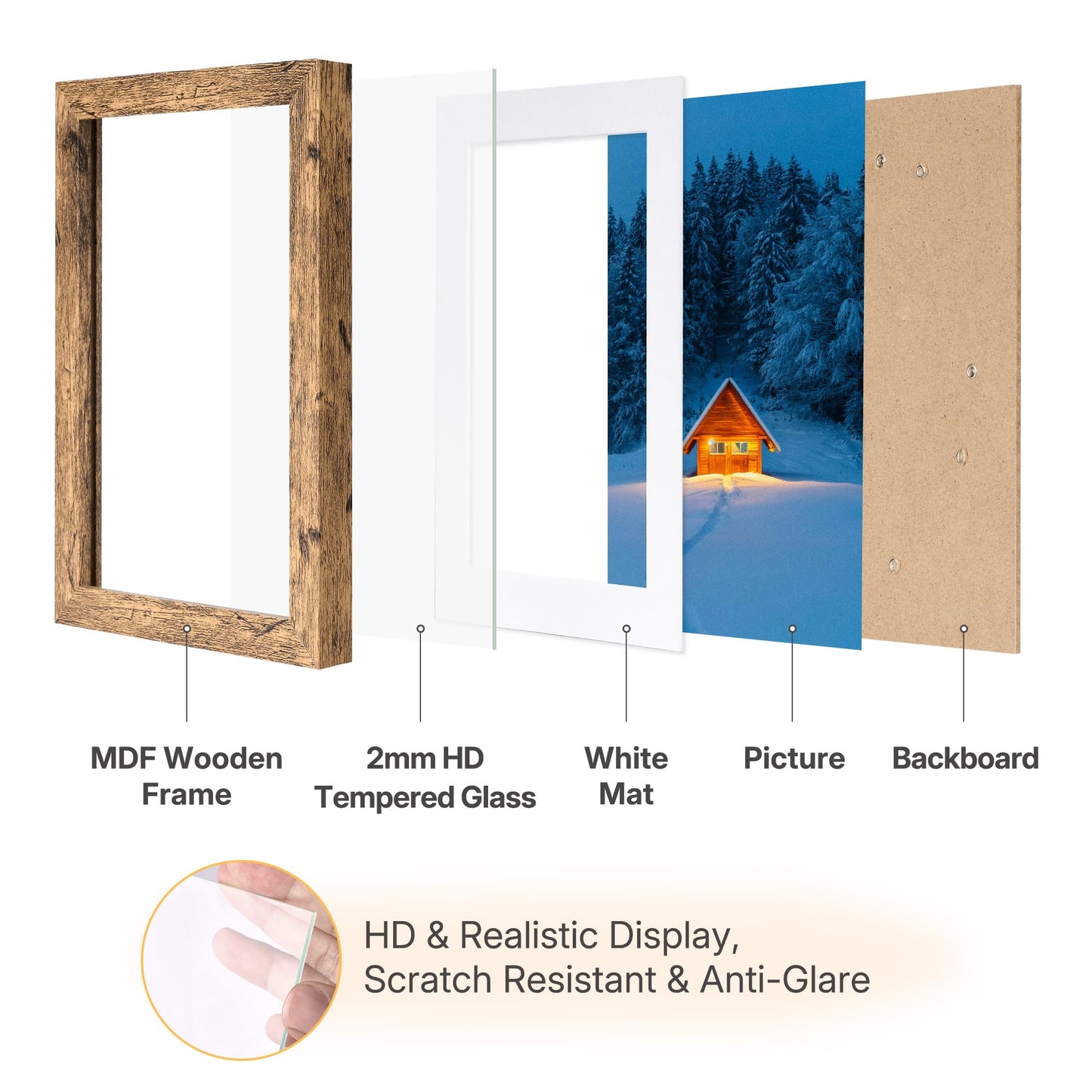HOUSE DAY Wood 4x6 picture frame, Wooden Picture Frames 4x6 Frame with Real Glass, Rustic 4 x 6 Picture Frame for Wall or Tabletop, Display Picture 4x 6 Without Mat or 3.5x5 with Mat (5 Brown)