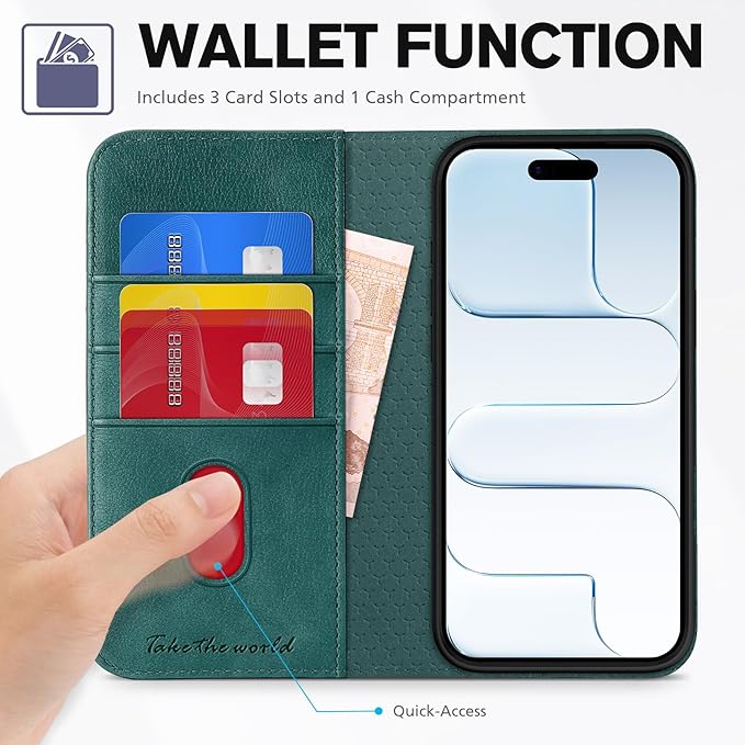 TUCCH Wallet Case for iPhone Air (6.5-Inch) 2025, 3 Credit Card Slot | RFID Blocking | Stand | PU Leather | Shockproof TPU Interior Shell | Protective Flip Folio Cover | Teal Blue