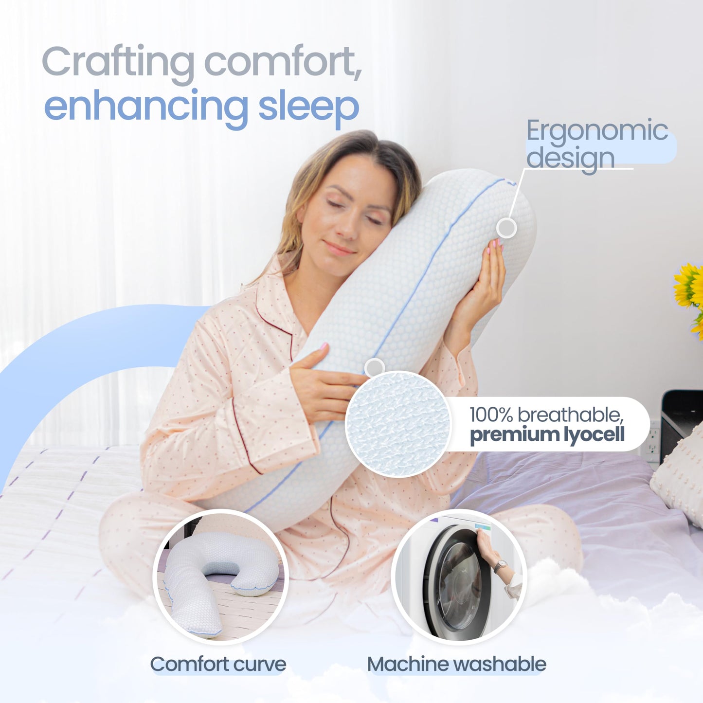 Contour Cool XL Swan Shaped Side Sleeper Pillow | Orthopedic Body Pillow for Tall Sleepers | Cooling XL Pillow Pillow Case | Body Pillow for Back Pain - 1 Pack