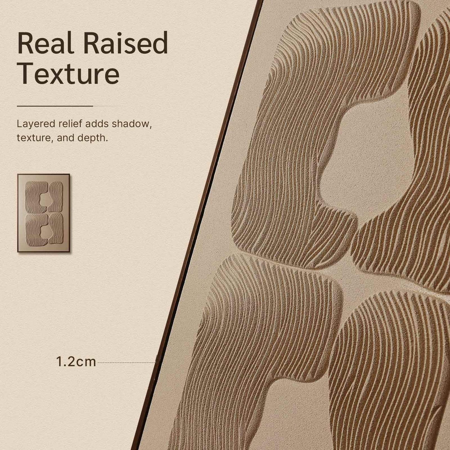 3D Textured Wall Art for Living Room, 1 Piece Wabi Sabi Abstract Sandstone Relief Artwork with Solid Catalpa Wood Frame, Minimalist Abstract Pictures for Hallway Entryway, Warm Oatmeal Beige, 24x36 In