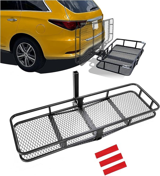 KUAFU Hitch Cargo Carrier Rack 550lbs 61.5"x19.5"x5.5" Compatible with 2"x2" Hitch Receiver Van SUV Truck Trailer Folding Rear Luggage Basket Hitch Mount Cargo Rack