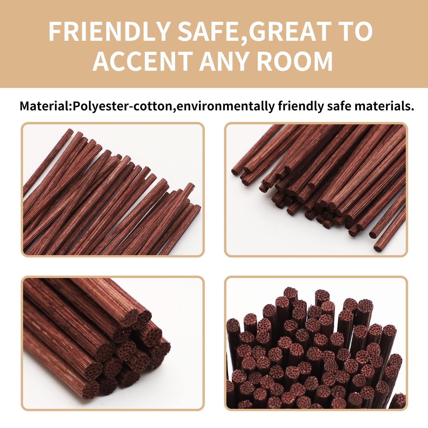VFULIE 100PCS Reed Diffuser Sticks, Refill Replacement for Aroma Fragranc (100, Brown)