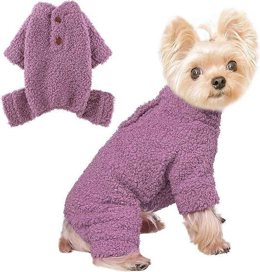 Dog Sweaters for Small Dogs Winter Dog Pajamas Sized Dogs Boy Girl Fleece Pet Clothes Puppy Outfit 4 Legs Jumpsuits for Chihuahua Yorkie Cat Apparel (Purple, XX-Small)