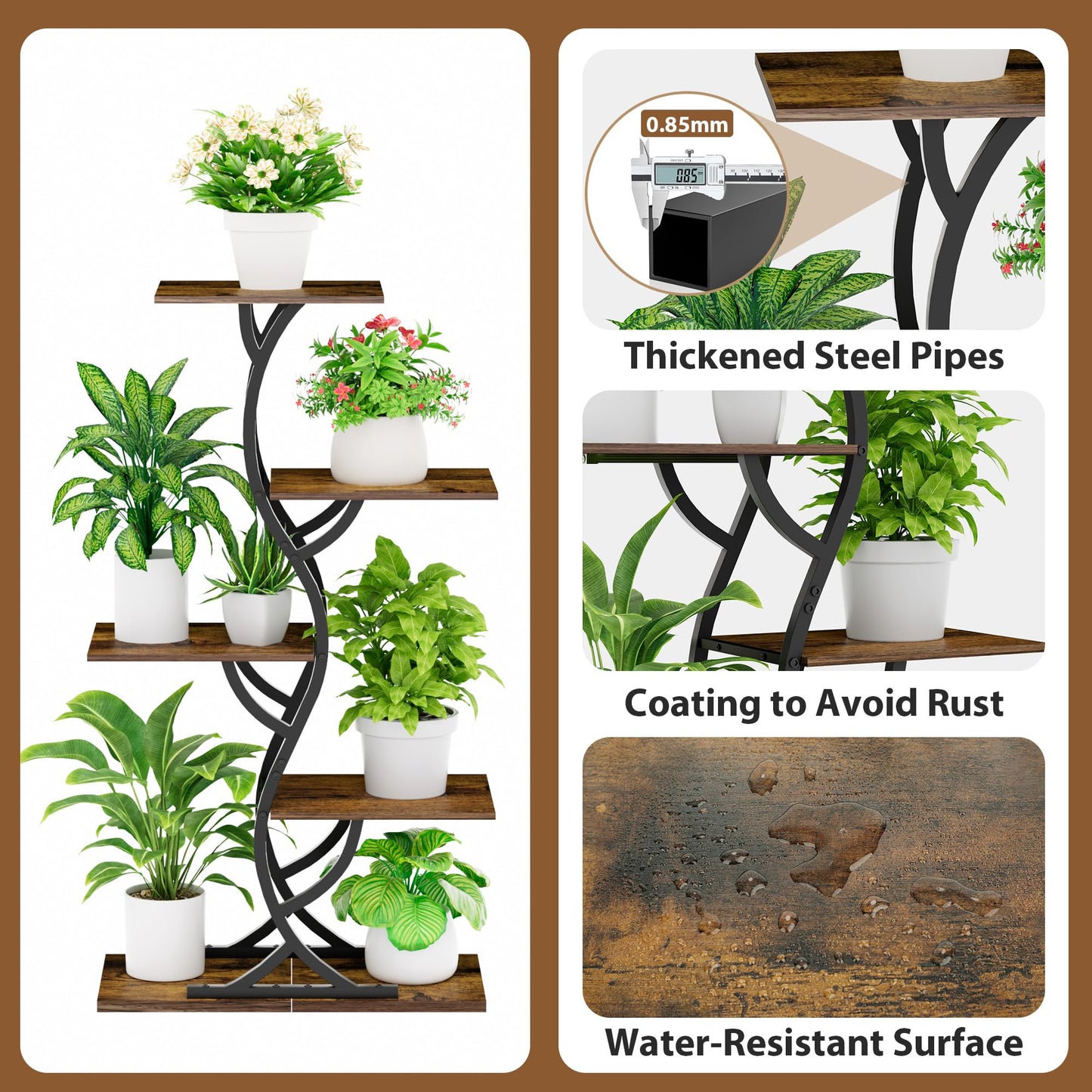 Plant Stand Indoor with Grow Lights - 5 Tiered Corner Plant Shelves (Black)
