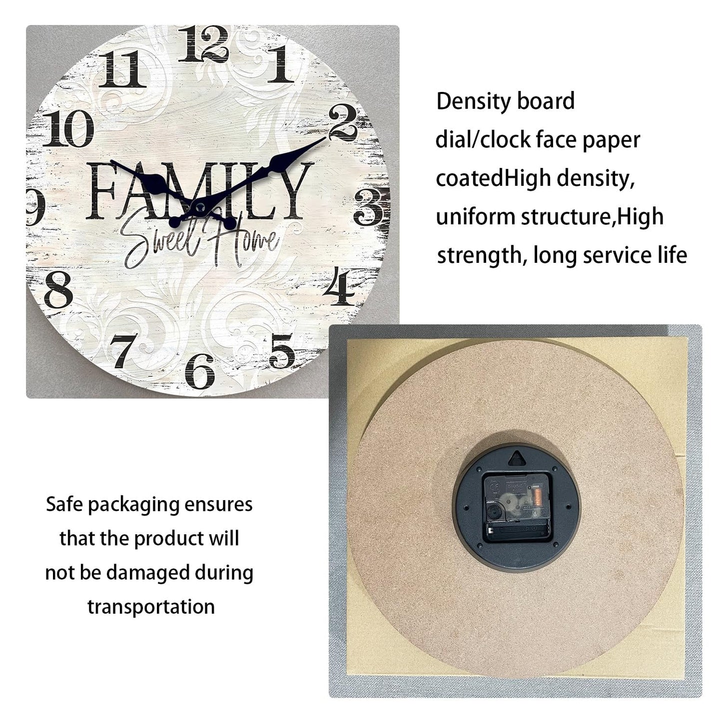 Constantplanet 12 Inch Retro Wood Wall Clocks Battery Operated Farmhouse Decorative Wall Clock for Living Room Kitchen Decor Silent Wall Clock