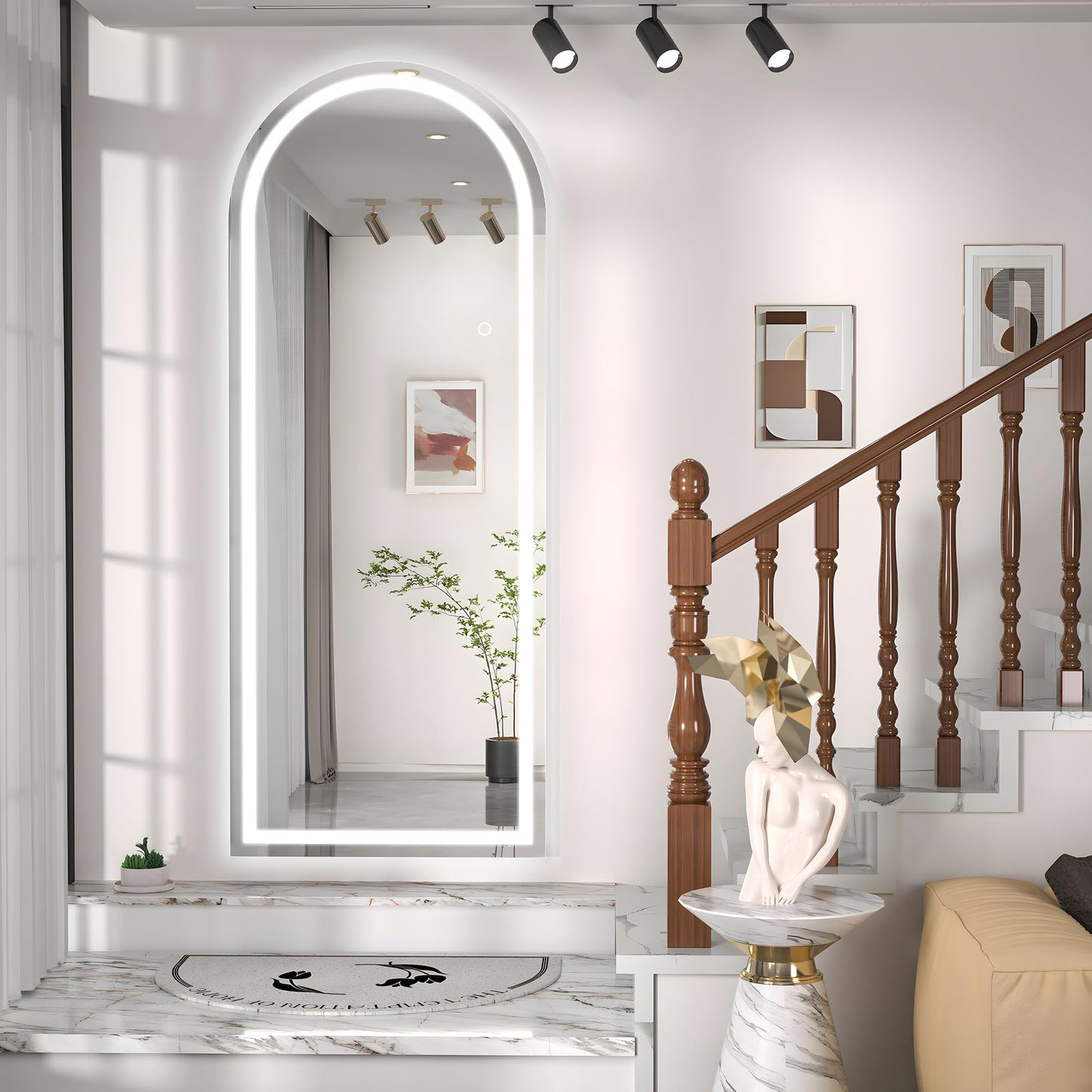 Hasipu 79" X 36" Full Length Mirror with Lights, Aluminum Frame Arch Led Mirror Full Length and 3 Colors Temperatures & Brightness Adjustable