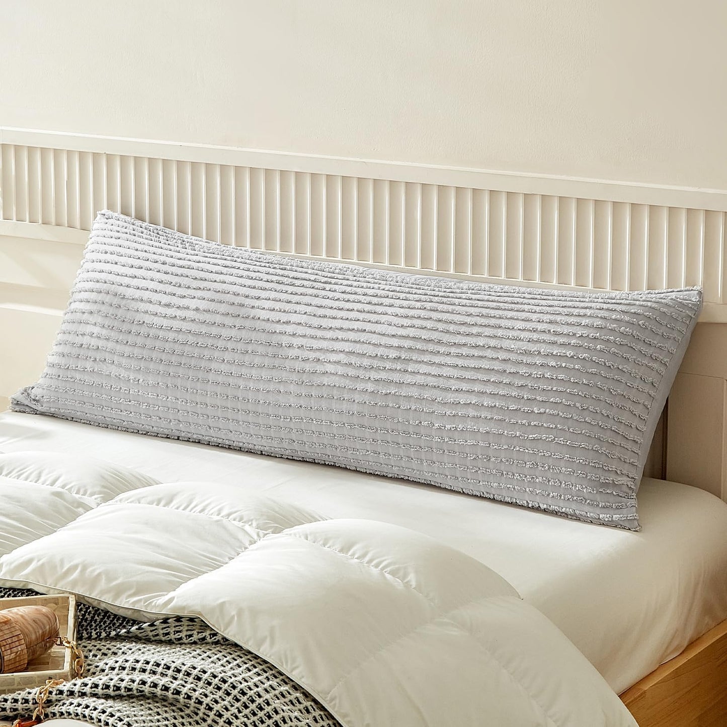 WARMDERN Grey Pillow Covers Body Pillow Cover Soft Microfiber Pillow Cases Set of 1 Boho Textured Pillowcase with Envelope Closure(Grey, Body-1 20x54 Inches)