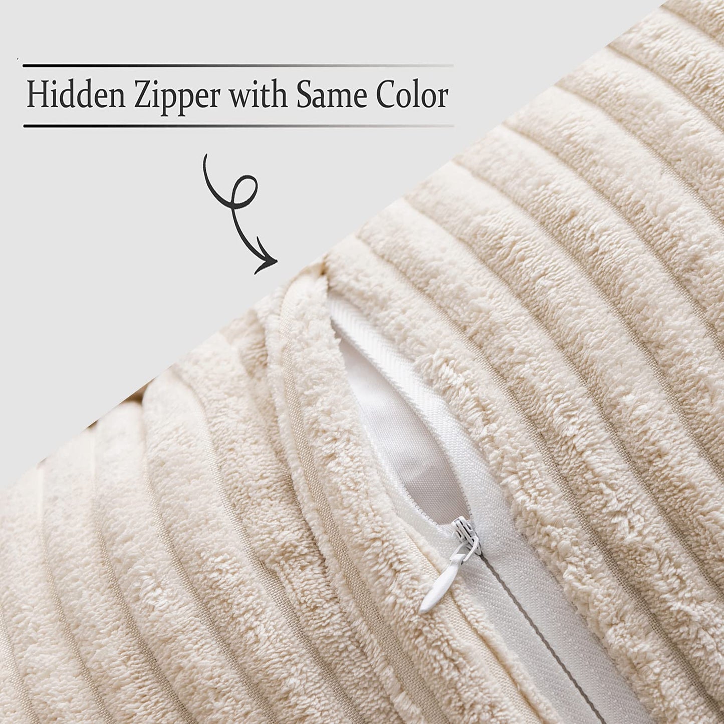 MIULEE Pack of 2 Decorative Corduroy Boho Striped Pillow Covers Beige Bundle Set of 2 Pillow Inserts 12x20