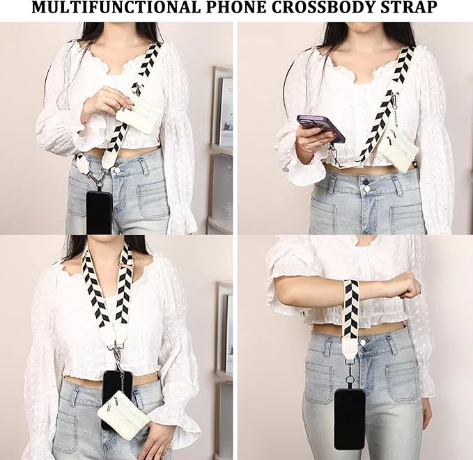 Crossbody Body Phone Holder for Women, New Phone Strap with Zippered Pouch, Adjustable Crossbody Strap (Flower white)