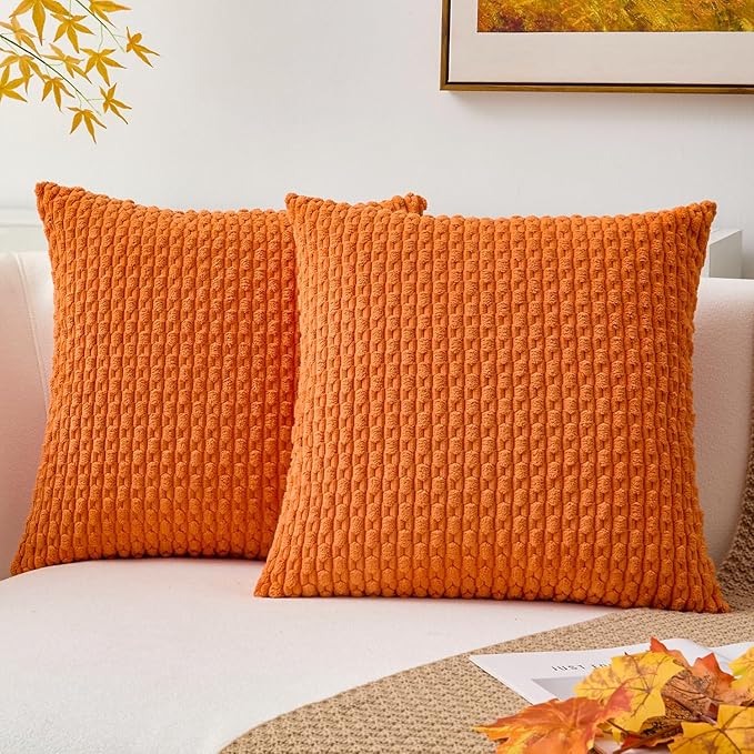 Kevin Textile Fall 2 Packs 26x26 Pillow Covers Euro Pillow Covers with Stripe Pattern Big Throw Pillow Covers for Couch Bedroom Orange 66x66 cm