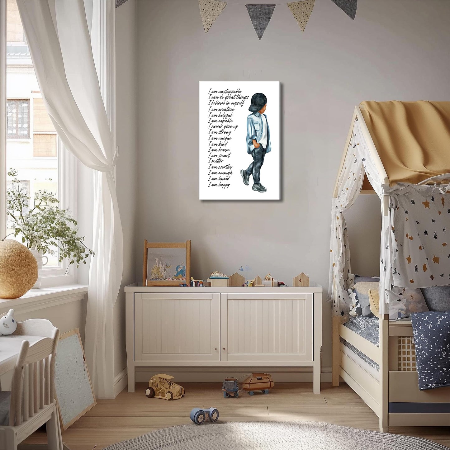 Inspirational Black Boy Wall Art Black Boy Inspiring Wall Decor African American Poster Kids Positive Daily Affirmation Prints Motivational Quotes Painting for Boys Bedroom Playroom 12x16 Inch