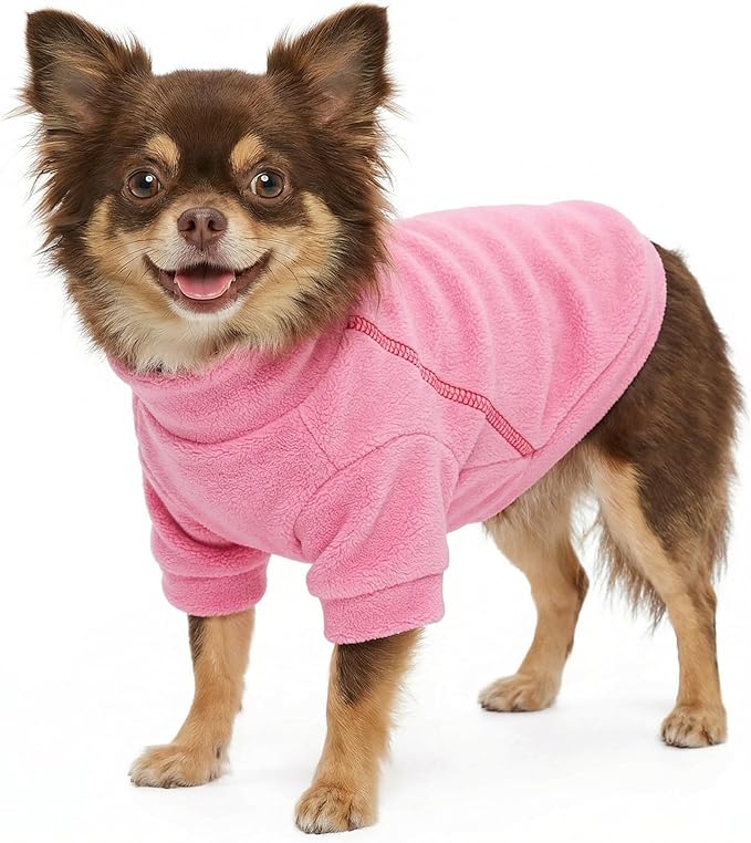 Fitwarm 3 Pack Classic Fleece Dog Sweater, Turtleneck Dog Sweatshirt, Dog Winter Clothes for Small Dogs Girl, Pet Pullover Jumper, Cat Apparel, Pink, Rose, Baby Pink, Large