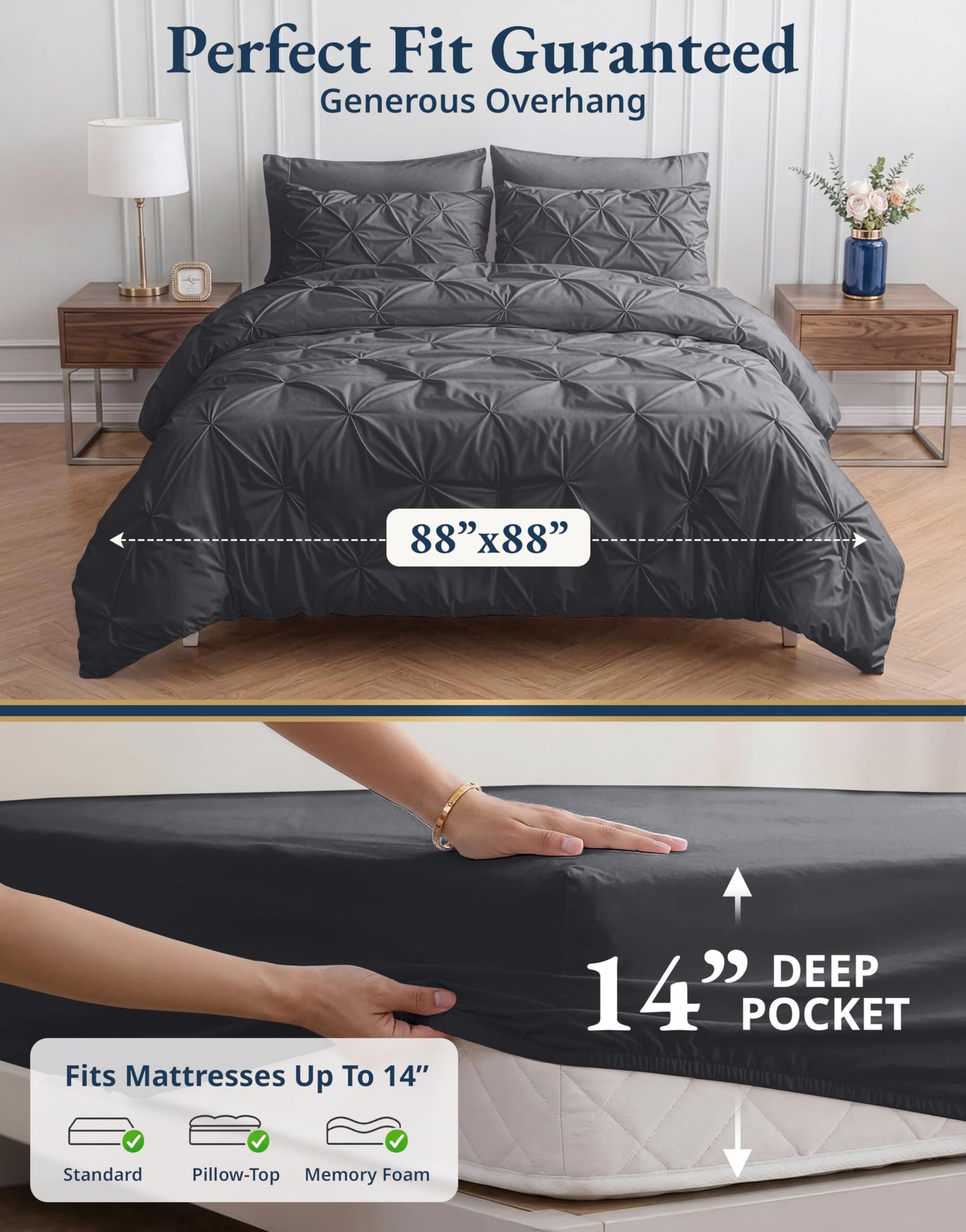 LANE LINEN Queen Comforter Set - 7 Pc Bed in a Bag, Ultra Smooth Microfiber All Season - Queen Comforter Set with Sheets, Pillowcases & Shams - Very Soft Bedding for Daily Sleep - Grey
