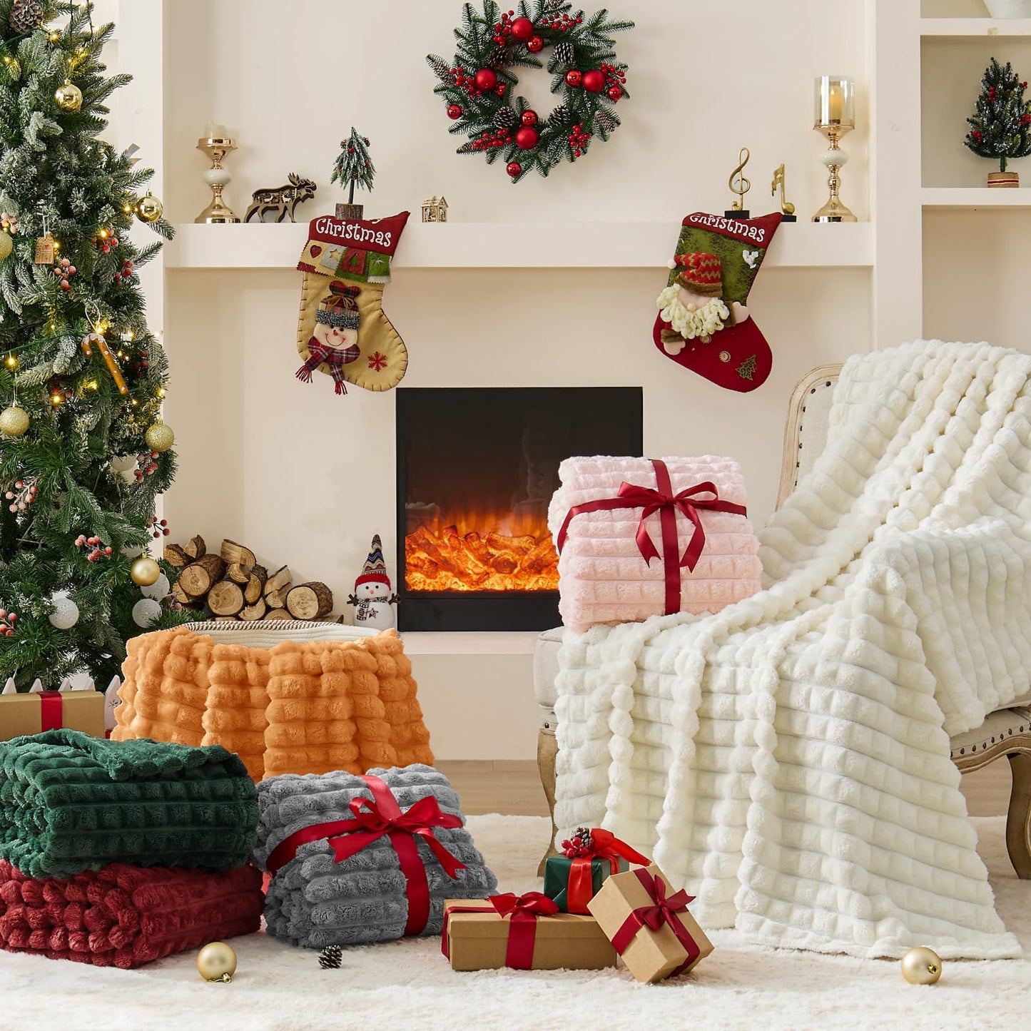 BEDELITE Updated Grey Throw Blanket for Couch and Bed- Super Soft and Warm 3D Checkered Fluffy Fuzzy Fleece Blanket, Luxurious Plush Cozy Blanket for Room Decor Spring, 50x60 inches