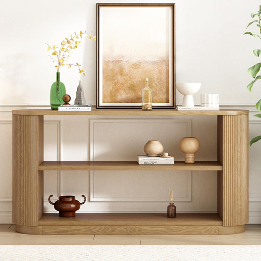 Christopher Knight Home Mirod Sofa Table with 3-Tier Open Shelves, Entryway Console Table, Narrow Wooden Couch Tables, Wide Space to Display, Spacious Storage Shelf for Living Room Hallway, 58"Natural
