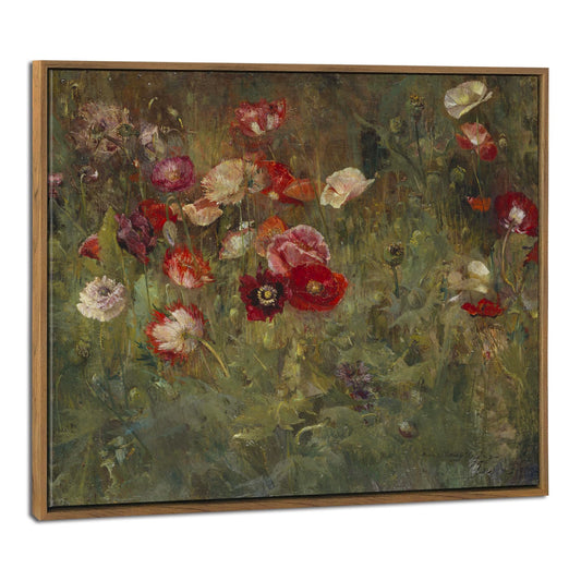 Pyradecor Vintage Wall Art Retro Large Framed Living Room Decor A Bed of Poppies Canvas Prints Classical Floral Painting for Bedroom Kitchen Farmhouse Office Decorations AH1110-5060NW