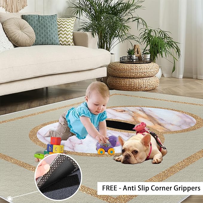 Abstract Marble Area Rugs Gilded Circle Rectangle Geometry Area Carpet Mid-Century Simple Rug Luxury Decor Rug for Living Room Door Mats Porch 3x5ft