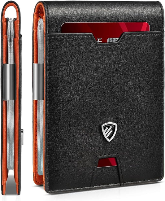 RUNBOX Mens Slim Wallet with Money Clip RFID Blocking Bifold Credit Card Holder for Men with Gift Box