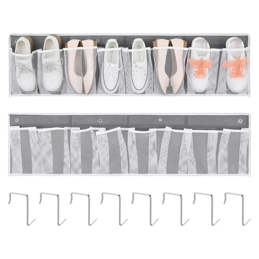 AojSup 2 Pack RV Shoe Storage Solutions, Hanging Shoe Organizer with 8 Large Pockets, Wall Mounted Bedside Caddy for Entryway, Camper, Dorm & Bedroom Organization, Gray