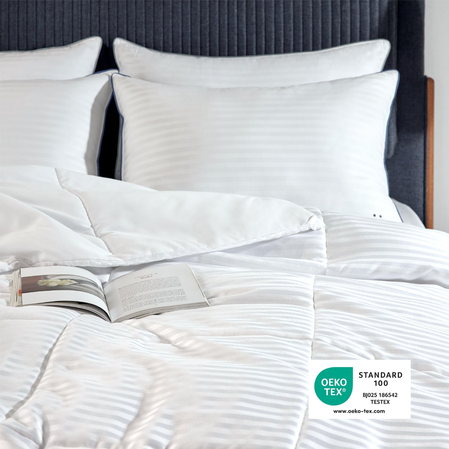 Bedsure Duvet Insert King Size - Lightweight Comforter, Quilted Cooling Duvet Insert, Down Alternative Summer Comforter with 8 Tabs, Ultra Soft Blanket, Striped, King, White, 90x102 inches