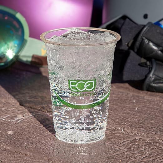 ECO PRODUCTS GreenStripe Clear Compostable 7oz PLA Plastic Cups, Case of 2000, Disposable Renewable Plant-Based Cold Cups, For Cold Drinks & Snacks, BPI Certified, ASTM Compliant.