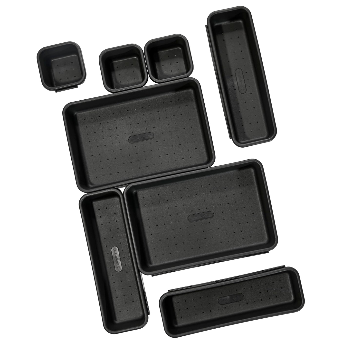 Madesmart 8-Piece Interlocking Bin Pack for Drawer Organization, Plastic Interlocking Junk Drawer Organizer Tray, Granite