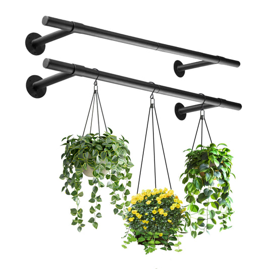 Uoveya 2 pcs Hanging Planters Rod – Plant Hanger Indoor for Window Ceiling, Hanging Plant Shelf for Wall Planter House Plants, Plant Shelves Metal Holder Bar 47.5In (Pots, Plants, Chains not Included)
