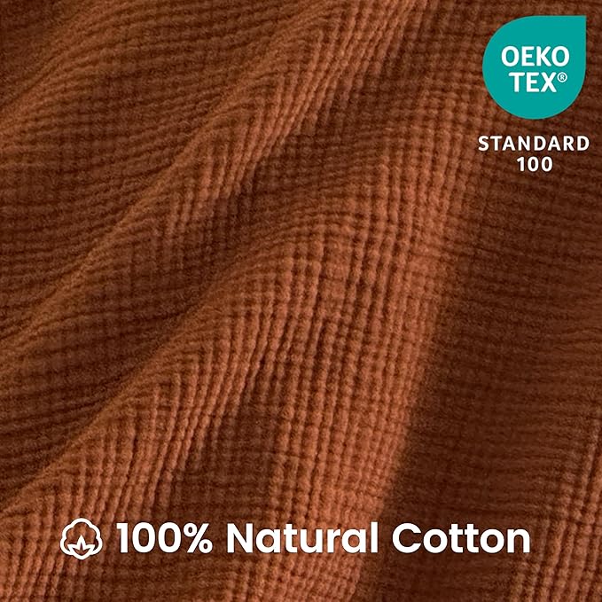 FALUCA Cotton Muslin Reversible Blanket Queen Size for Bed, Couch, Four Layers Blanket, Soft Lightweight Cozy Breathable Farmhouse Decoration for All-Season, Camel