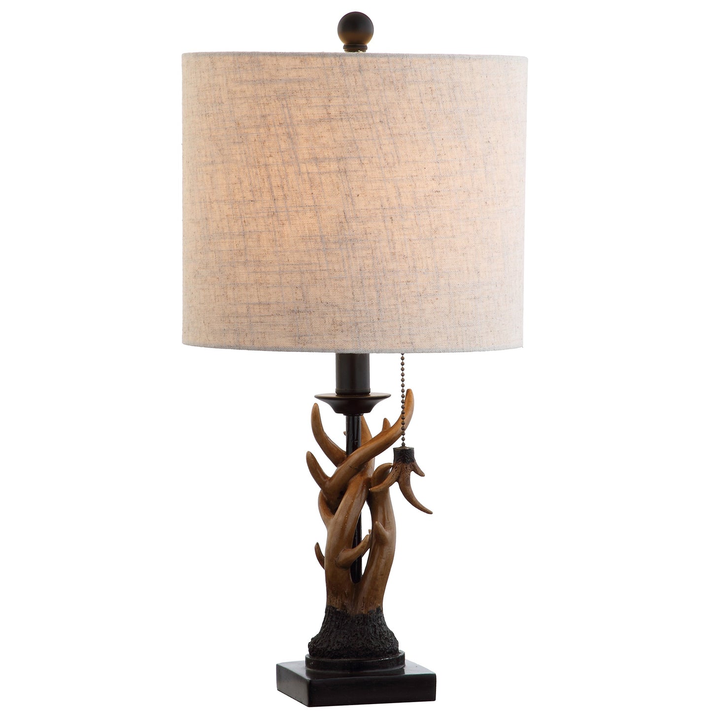 JONATHAN Y 20.5" Brown Rustic Antler Table Lamp for Bedroom Farmhouse Decor, Mini Faux Antler Desk Lamp with Gray Linen Shade, Lodge Cabin Nightstand Lamp, LED Bulb JYL1031A