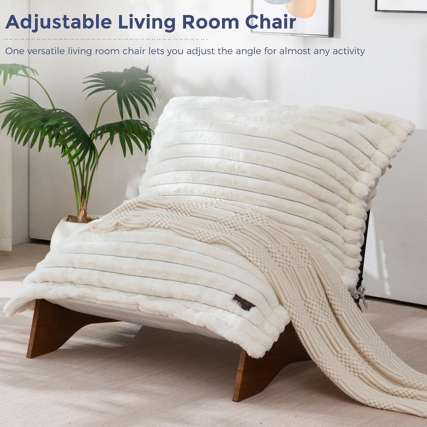 MAXYOYO Adjustable Living Room Chair, Convertible Bean Bag Chair & Recliner with Frame, Removable Cushion Floor Sofa Striped Fabric, Soft Upholstered Lounge for Bedroom, Dorm, Beige