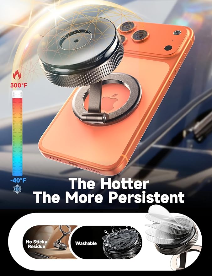 Vacuum Magnetic Phone Holders for Your Car [105+LBS Suction & 3800gf Magnetic] 360° Adjustable Magsafe Car Phone Holder Mount for iPhone 17 16 15 14 13 12 Series & Android, Pure Zinc Alloy