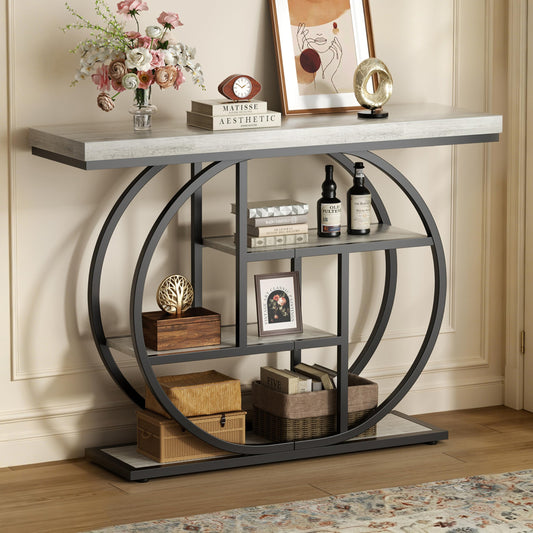 Shintenchi 41.3 inches Console Table with Storage, Industrial Entryway Table, 4-Tier Shelves Sofa Table Behind Couch, Narrow Wood Accent Table for Living Room, Entryway, Entrance, Hallway, Foyer, Grey