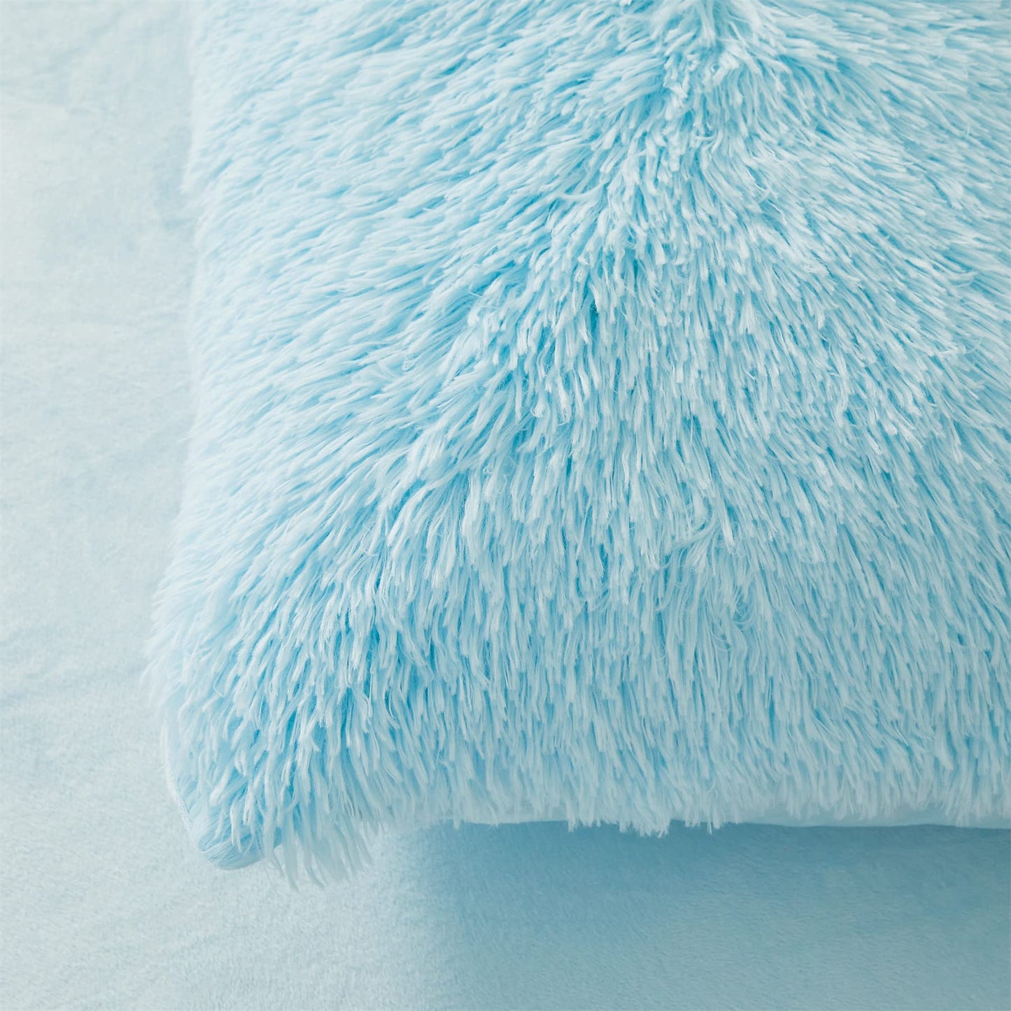 FOPPA Faux Fur Pillow Cases Blue 26"x20", Furry Shaggy Plush Fuzzy Fluffy Decorative Pillow Covers Set of 2, Standard Velvet Cushion Cover with Zipper for Bedroom Interior