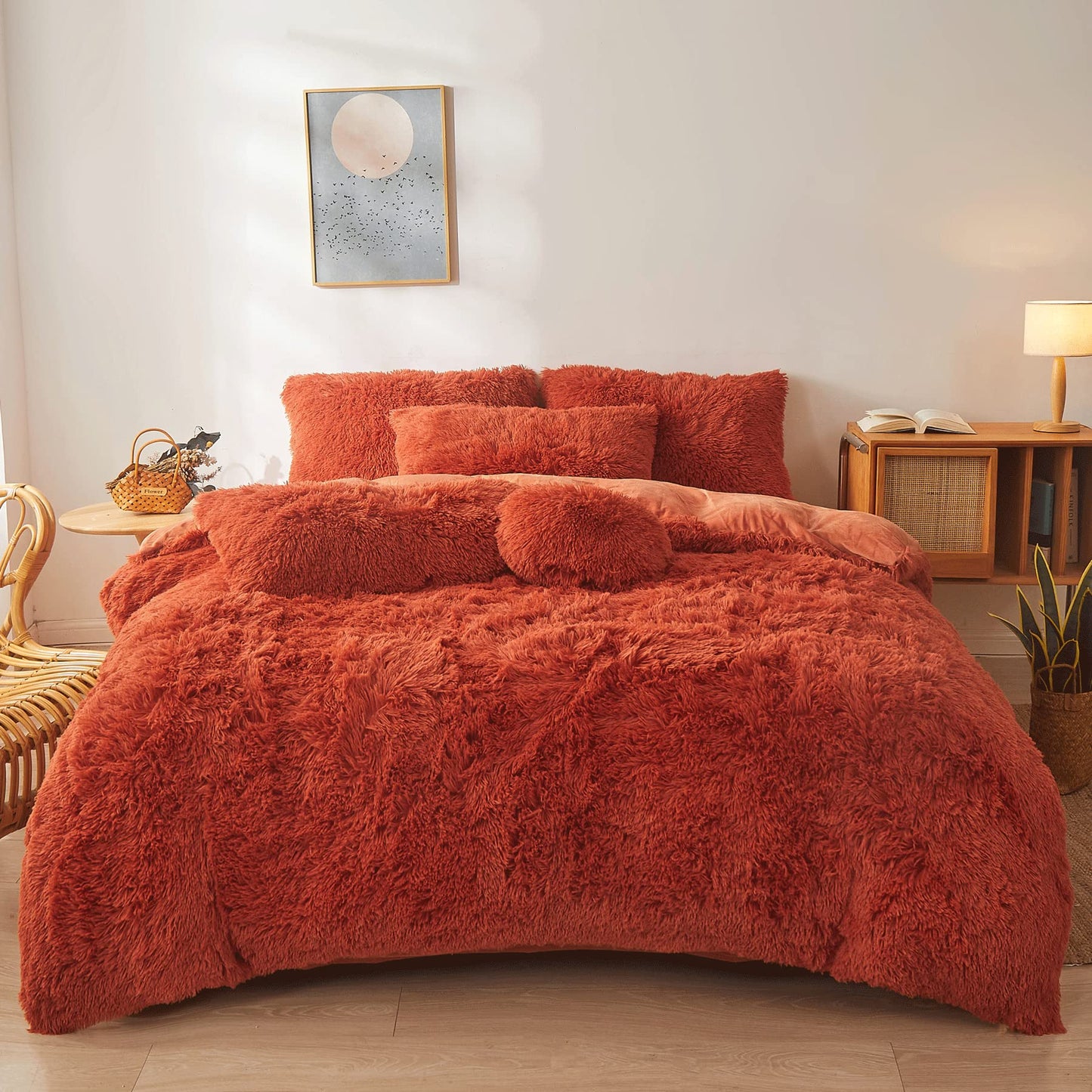 FOPPA Furry Pillow Cases Burnt Orange 26"x20", Faux Fur Shaggy Plush Fuzzy Fluffy Decorative Pillow Covers Set of 2, Standard Velvet Cushion Cover with Zipper for Bedroom Interior