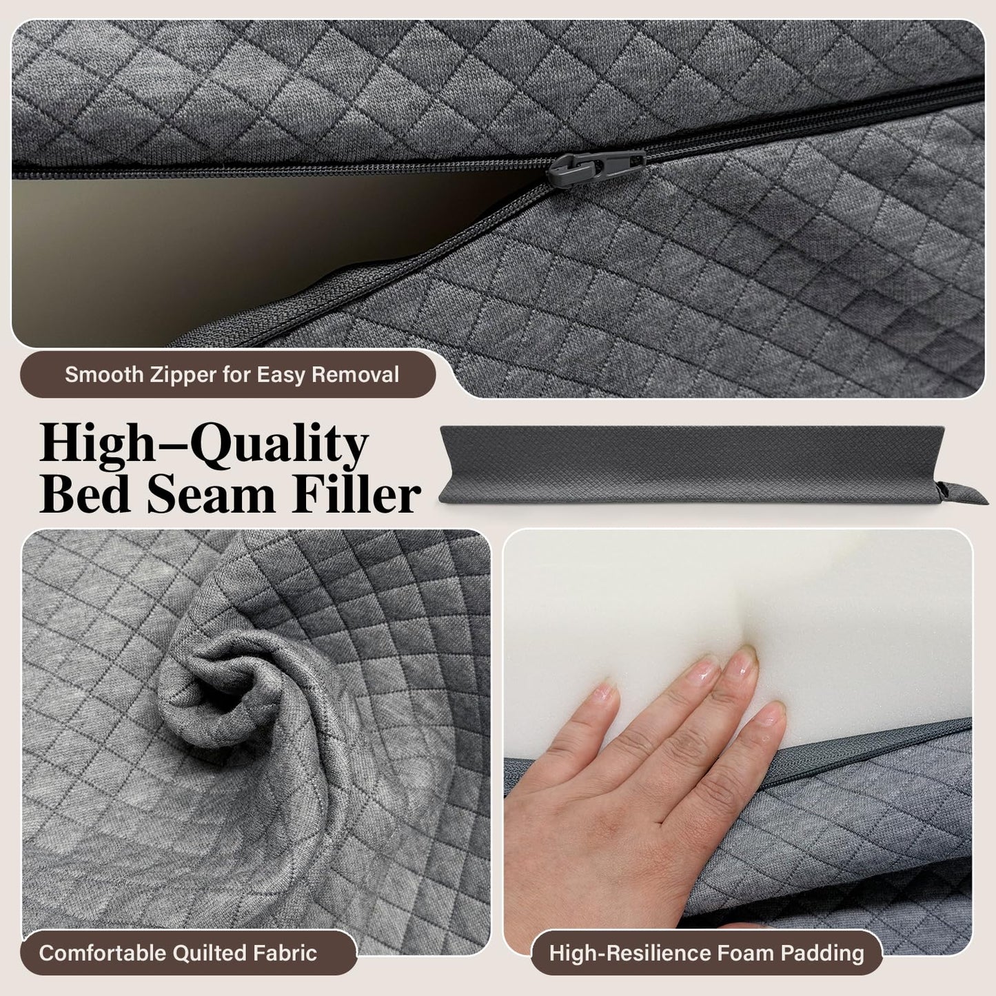 JZHLLA Triangle Bed Gap Filler King High Density Foam Headboard Gap Filler Pillow with 2 PCS Pockets and Removable Washable Cover, Prevent Items from Falling