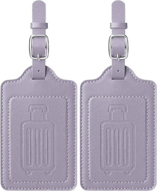 Teskyer Luggage Tags for Suitcases, TSA Approved with Privacy Protection Cover, Premium Faux Leather Bag Tags for Travel - 2 Pack, Purple