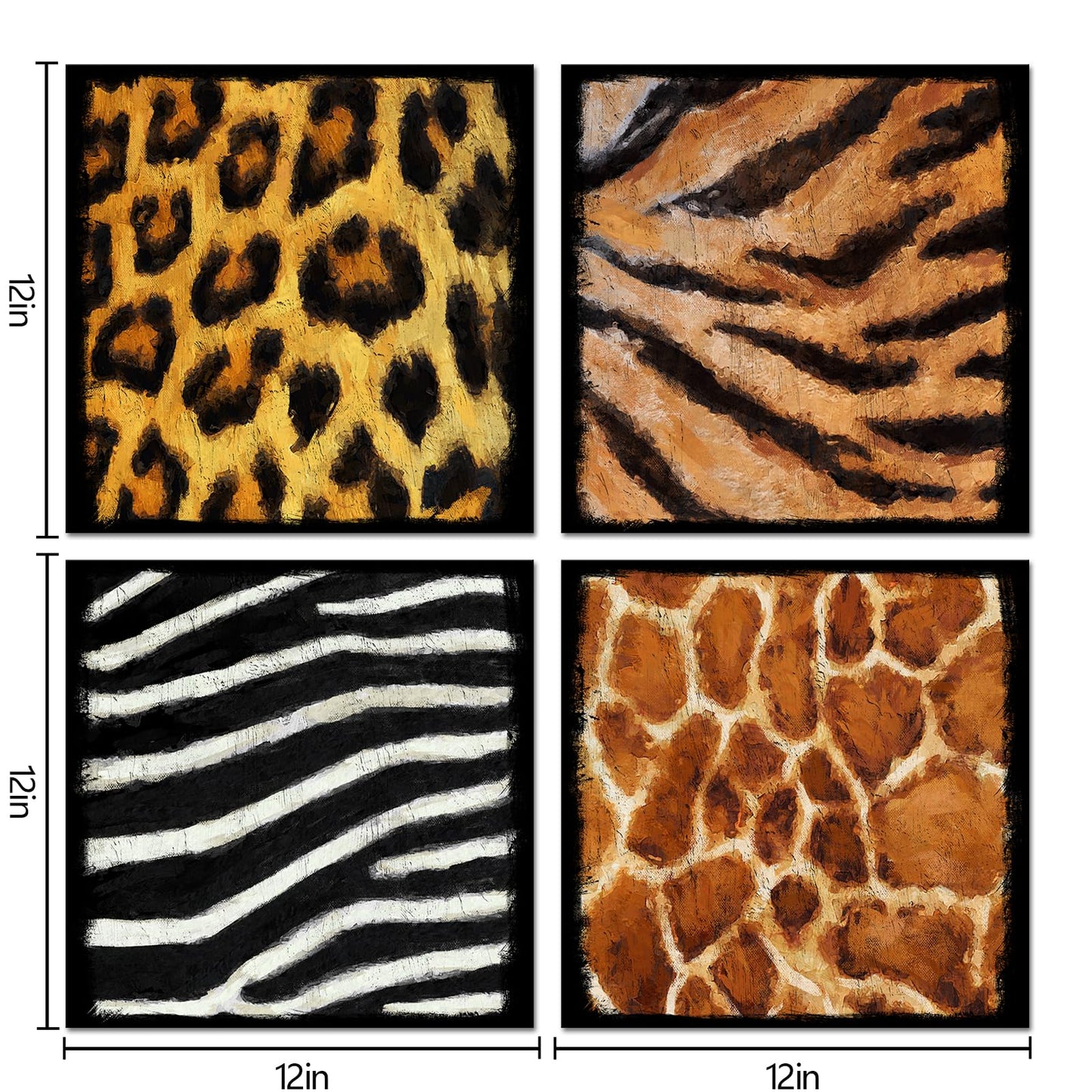 Visual Art Decor African Animal Prints Bathroom Decor Canvas Wall Art Giraffe Leopard Cheetah Zebra 4 Pieces Safari Bedroom Living Room Wall Decor Framed