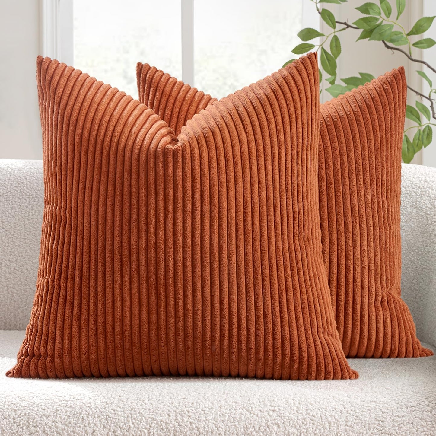 MIULEE Decorative Corduroy Pillow Covers Soft Solid Pack of 2 Cushion Cases Boho Square Throw Pillow Covers Rust Farmhouse Pillowcases for Couch Sofa Bed Living Room Home Decor 18 x 18 Inch