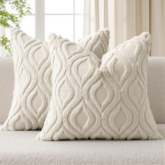 MIULEE Spring Beige Throw Pillow Covers 24x24 Inch, Neutral Soft Plush Faux Wool Solid Couch Pillows Euro Shams Set of 2, Decorative Farmhouse Boho Cushion Covers for Sofa Living Room Bed Home Decor