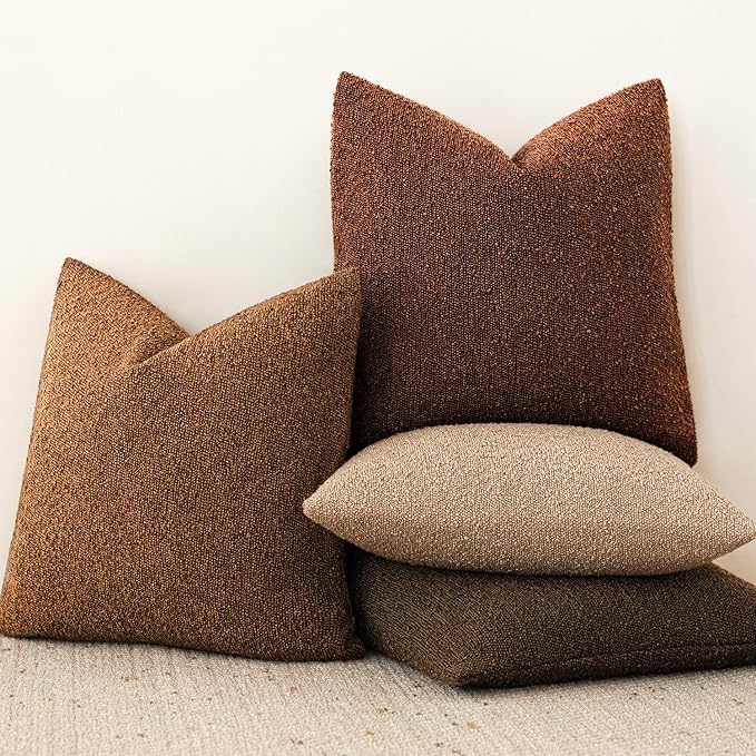 Foindtower Decorative Textured Boucle Throw Pillow Covers Accent Solid Pillow Cases Neutral Soft Cozy Couch Cushion Case for Chair Sofa Bedroom Living Room Home Decor 18x18 Inch,1PC,Hazel Brown