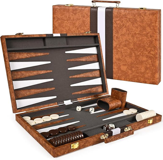 ropoda Backgammon Board Game Set (18 Inches) for Adults and Kids,Classic Board Strategy Game,Portable and Travel Backgammon Set with Premium Leather Case,Best Strategy & Tip Guid