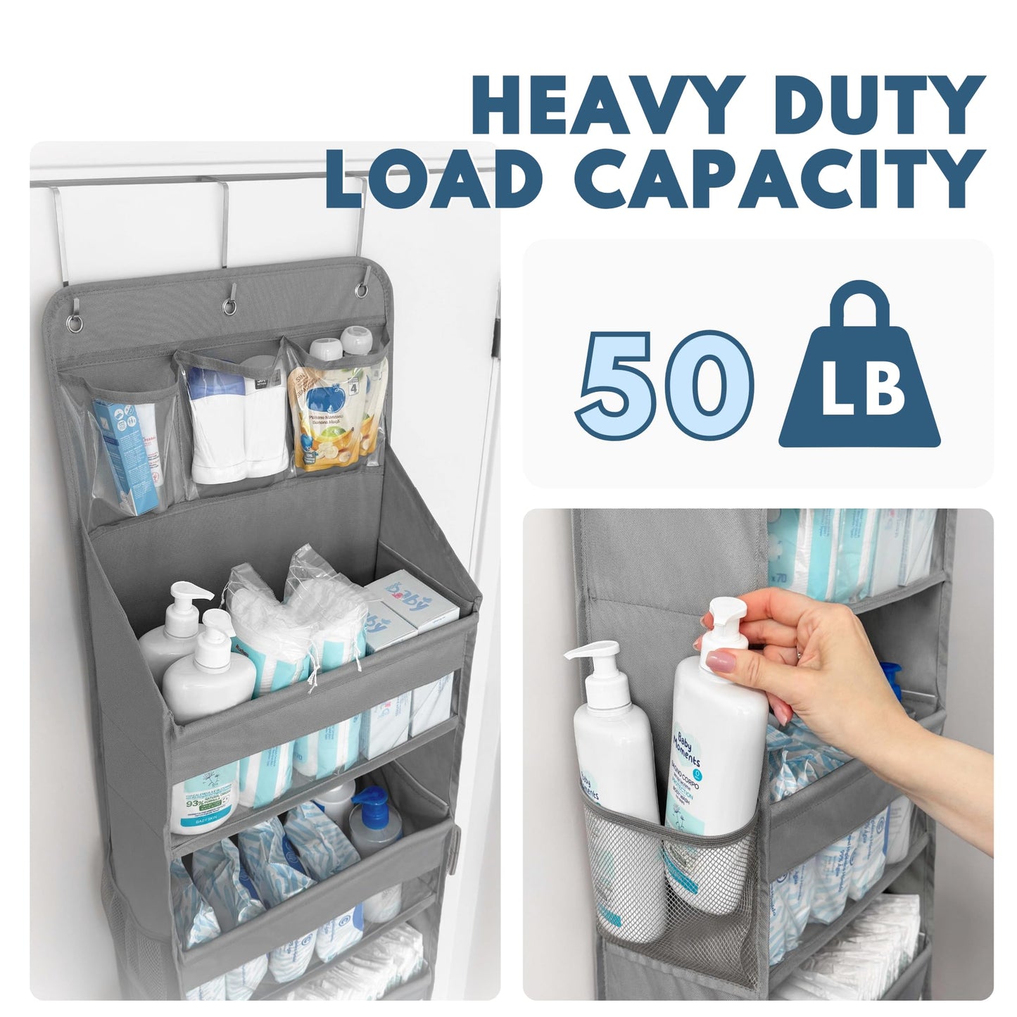 Over The Door Organizer with 5 Large Pockets, 5-Tier Hanging Storage