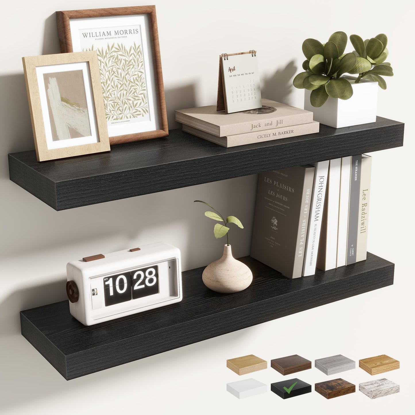 Acovy 24 Inch Floating Shelves for Wall 2 Pack, 24" Wall Shelves for Books, Storage, Decor, Wall Mounted Floating Shelf with Invisible Brackets for Kitchen, Living Room, Black