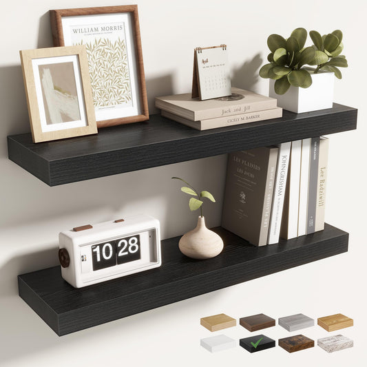 Acovy 24 Inch Floating Shelves for Wall 2 Pack, 24" Wall Shelves for Books, Storage, Decor, Wall Mounted Floating Shelf with Invisible Brackets for Kitchen, Living Room, Black