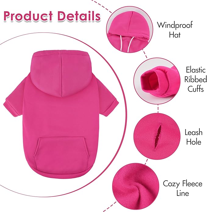 BAOBICUTE Dog Basic Hoodie Soft Dog Clothes Cold Weather Sweaters for Medium Large Dogs Cozy Fabric Warm Sweatshirt with Leash Hole (Rose Pink, M (Back: 16.54",Chest: 22.05", Neck: 16.54"))