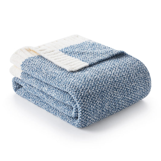 Snuggle Sac Blue Throw Blankets for Couch, Reversible Super Soft Warm Blankets Cozy Knit Blanket Fuzzy Plush Throws for Sofa, Bed, Gift, Heather Blue, 50 x 60 inches