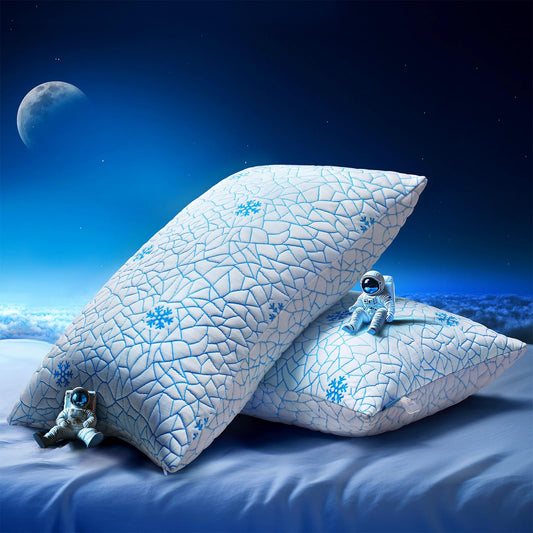 COSYTREE Pillows Queen Size 2 Pack Shredded Memory Foam, Adjustable Height Side Sleepers Pillow with Washable Cover for Back and Stomach Sleepers (Queen（2 Pack）)