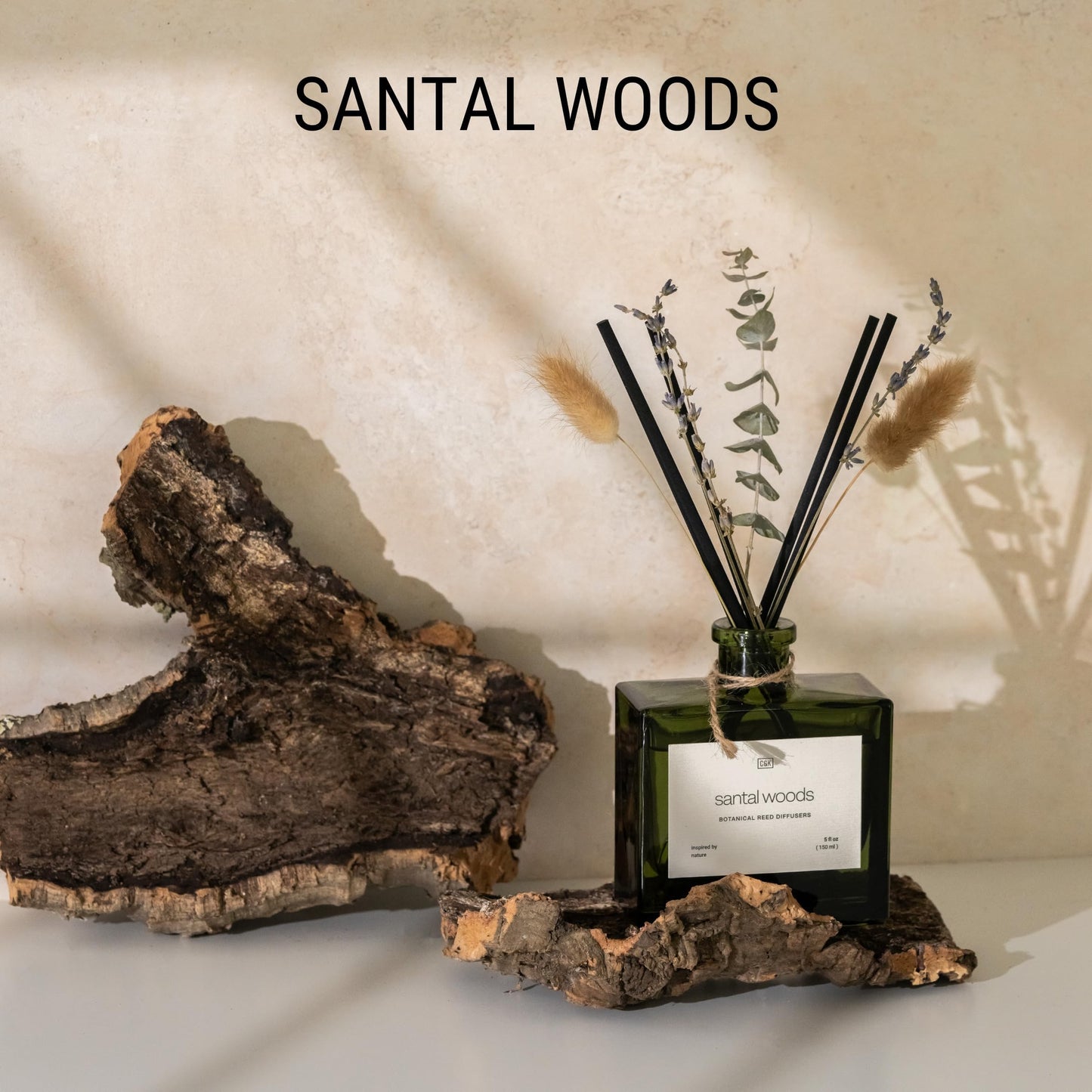Craft & Kin Premium Santal Woods Reed Diffuser with Dried Flowers – 5 oz Essential Oil Diffuser for Home & Bathroom – Long-Lasting Fragrance Diffuser Sticks – Room Decor Air Freshener